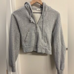 Brandy Melville Gray Cropped Zip-Up Hoodie XS